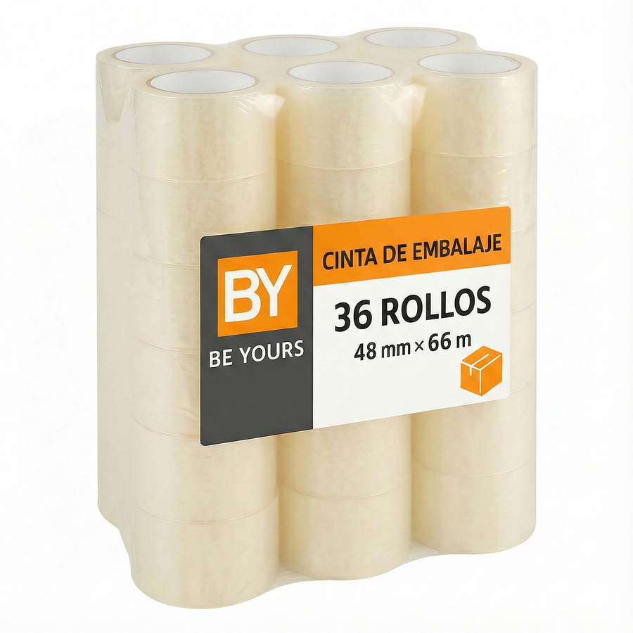 Cinta de Embalar Industrial "Easy Start" - Pack 36 Rollos (48mm x 66m) | Silenciosa y Transparente - Be Yours
