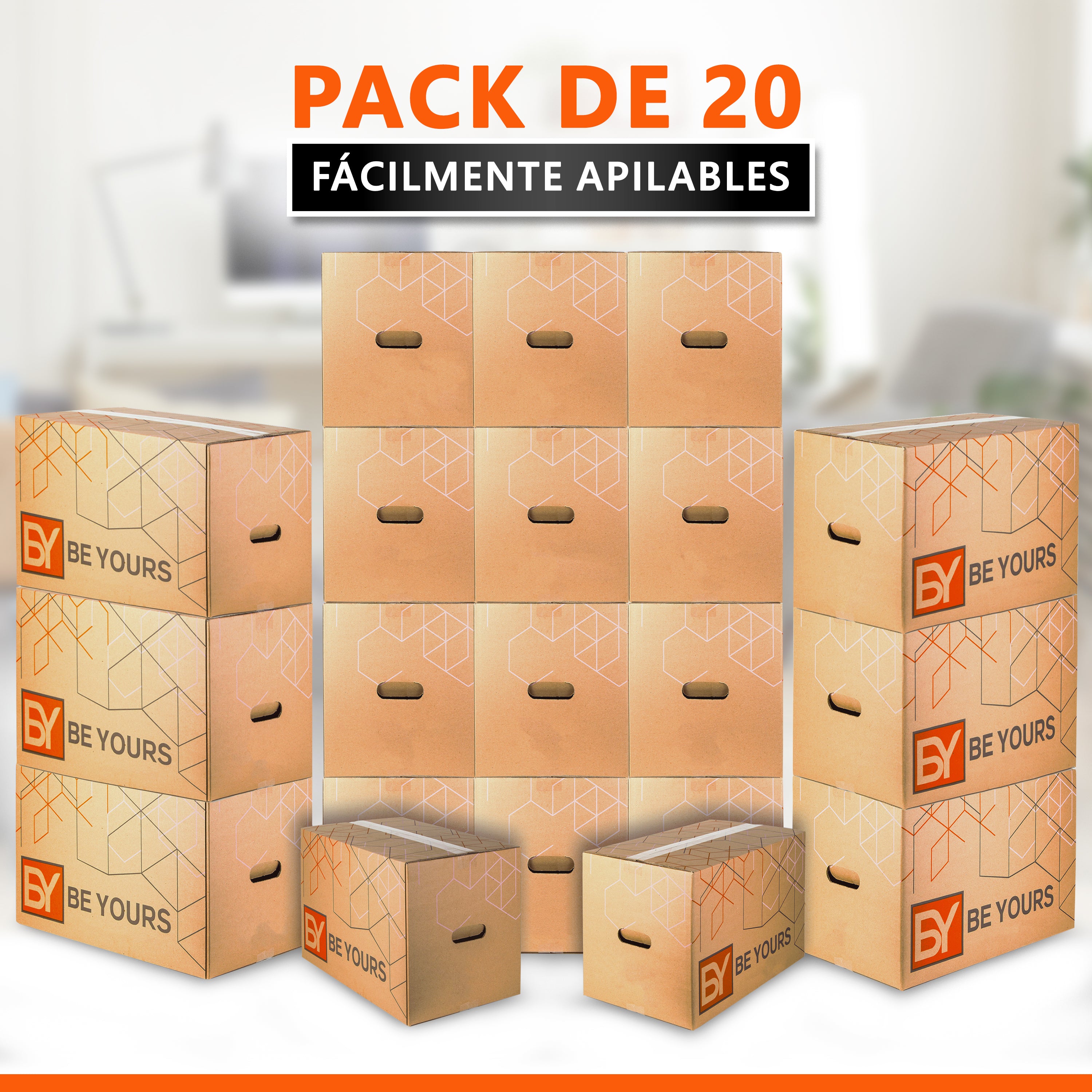 Pack de 20 Cajas de Cartón con Asas | 500x300x300 mm | Las Mejores Cajas para Mudanzas Ultra-resistentes - Beyours Products