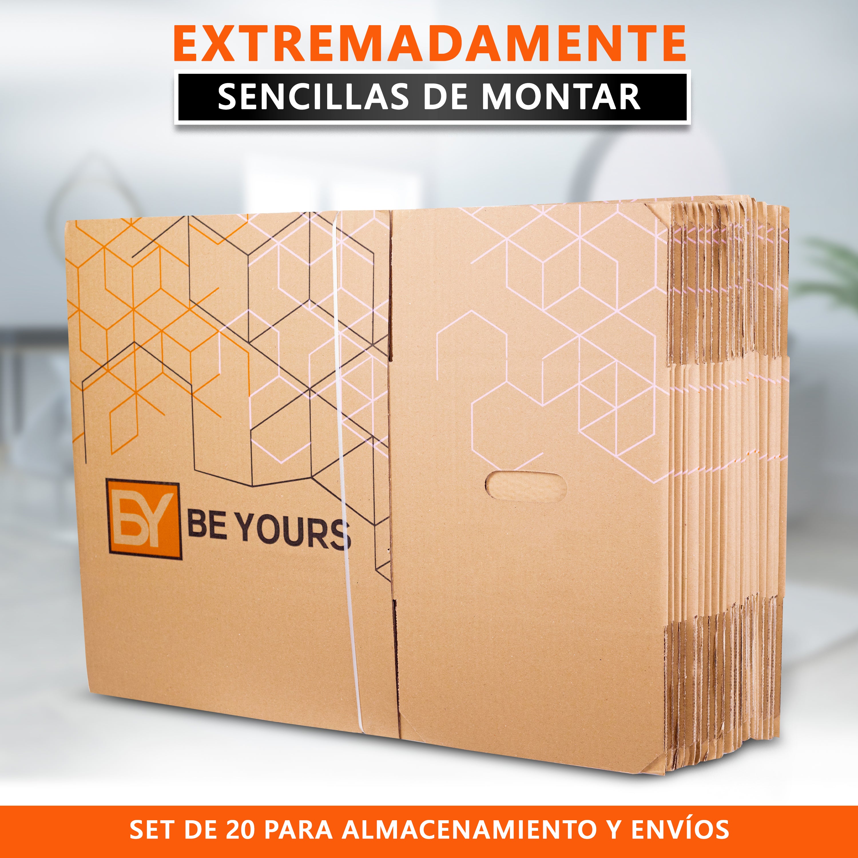 Pack de 20 Cajas de Cartón con Asas | 500x300x300 mm | Las Mejores Cajas para Mudanzas Ultra-resistentes - Beyours Products